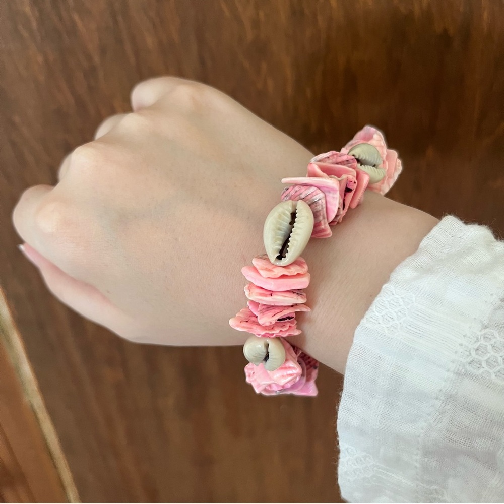 Pink Seashells Puka Shell Bracelet Aquamarine Coconut Girl Seashell Beach Style